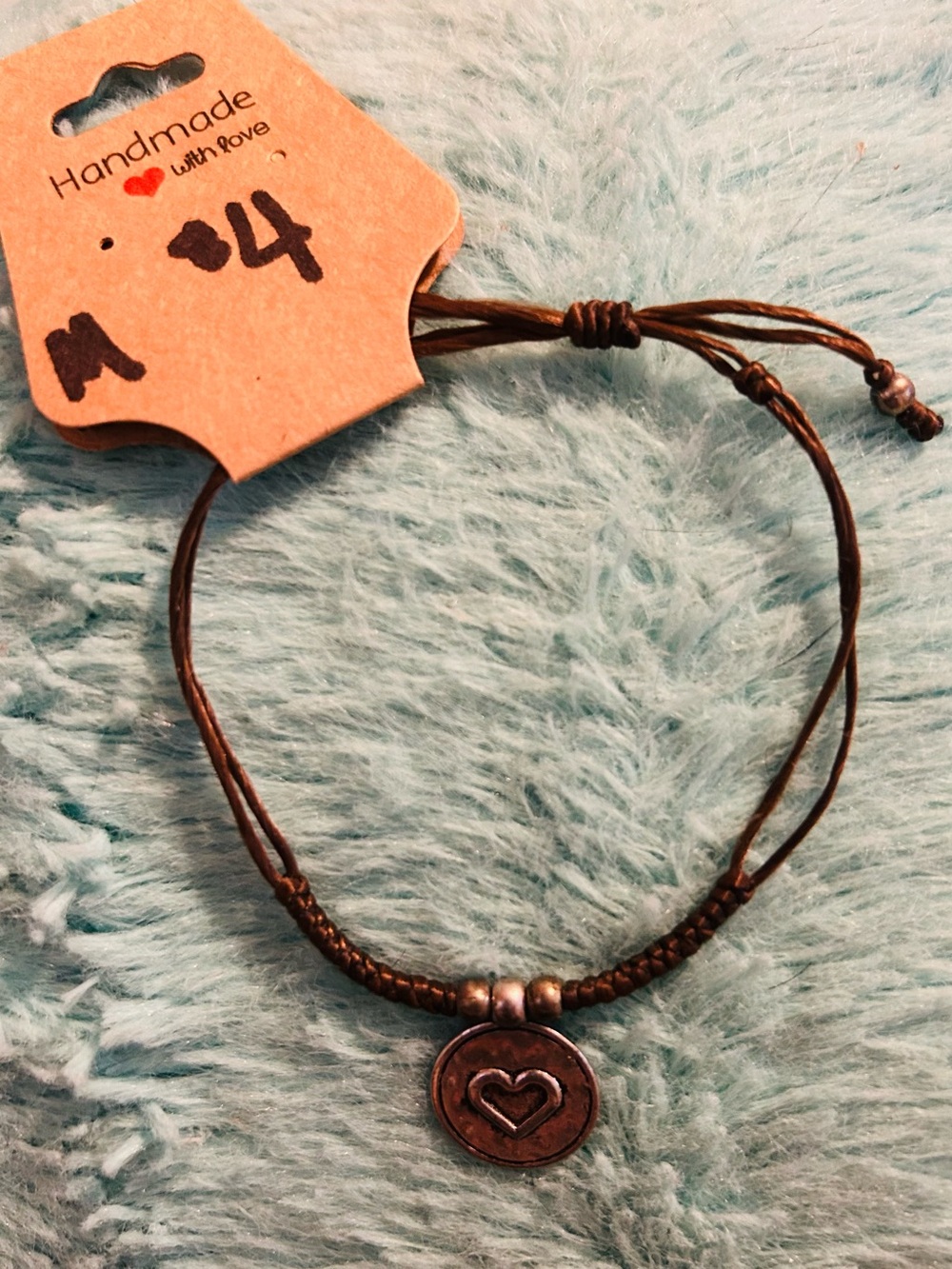 Handmade Brown Heart Charm Adjustable Bracelet